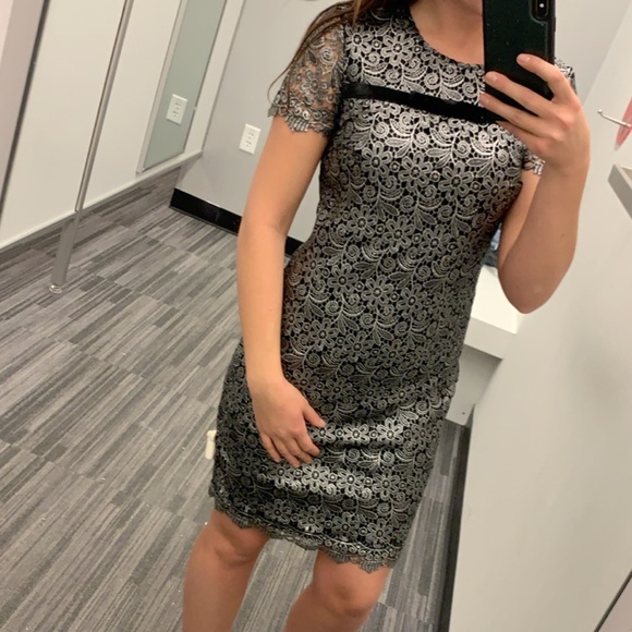 Karl Lagerfeld Paris Metallic Lace Cocktail Dress - Picture 7 of 8